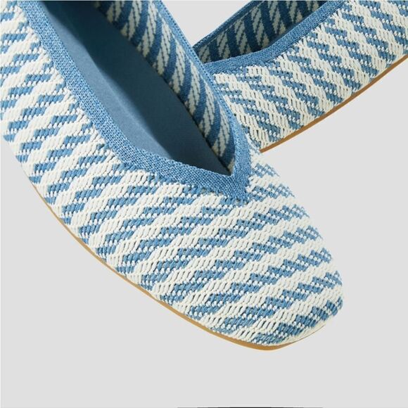 Vivaia Margot 2.0 Square Toe V Cut Flats Denim Stripe Sz 40.5/9-9.5 - Picture 3 of 12